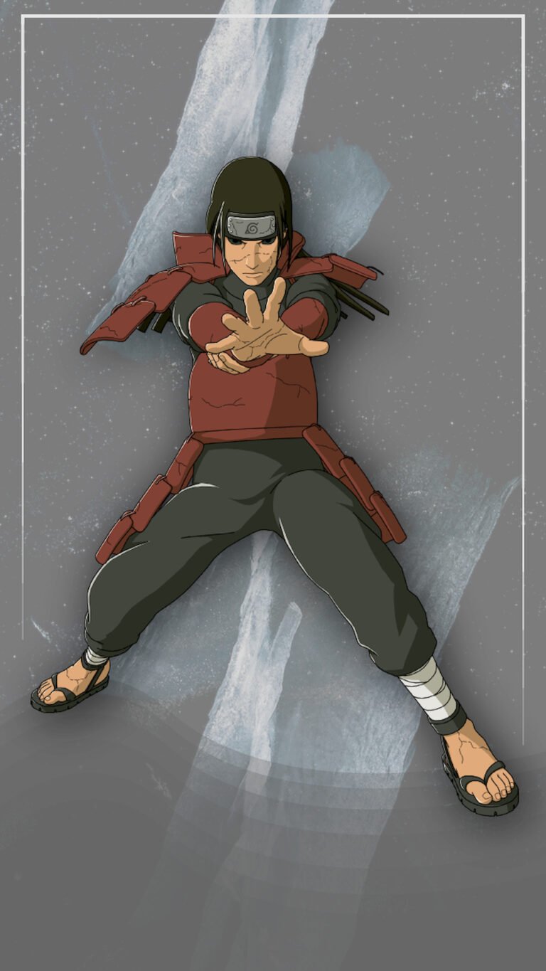 "Anime character Hashirama Senju from Naruto Shippuden in a dynamic fighting pose, wearing red armor and a headband, against a grey grunge background."