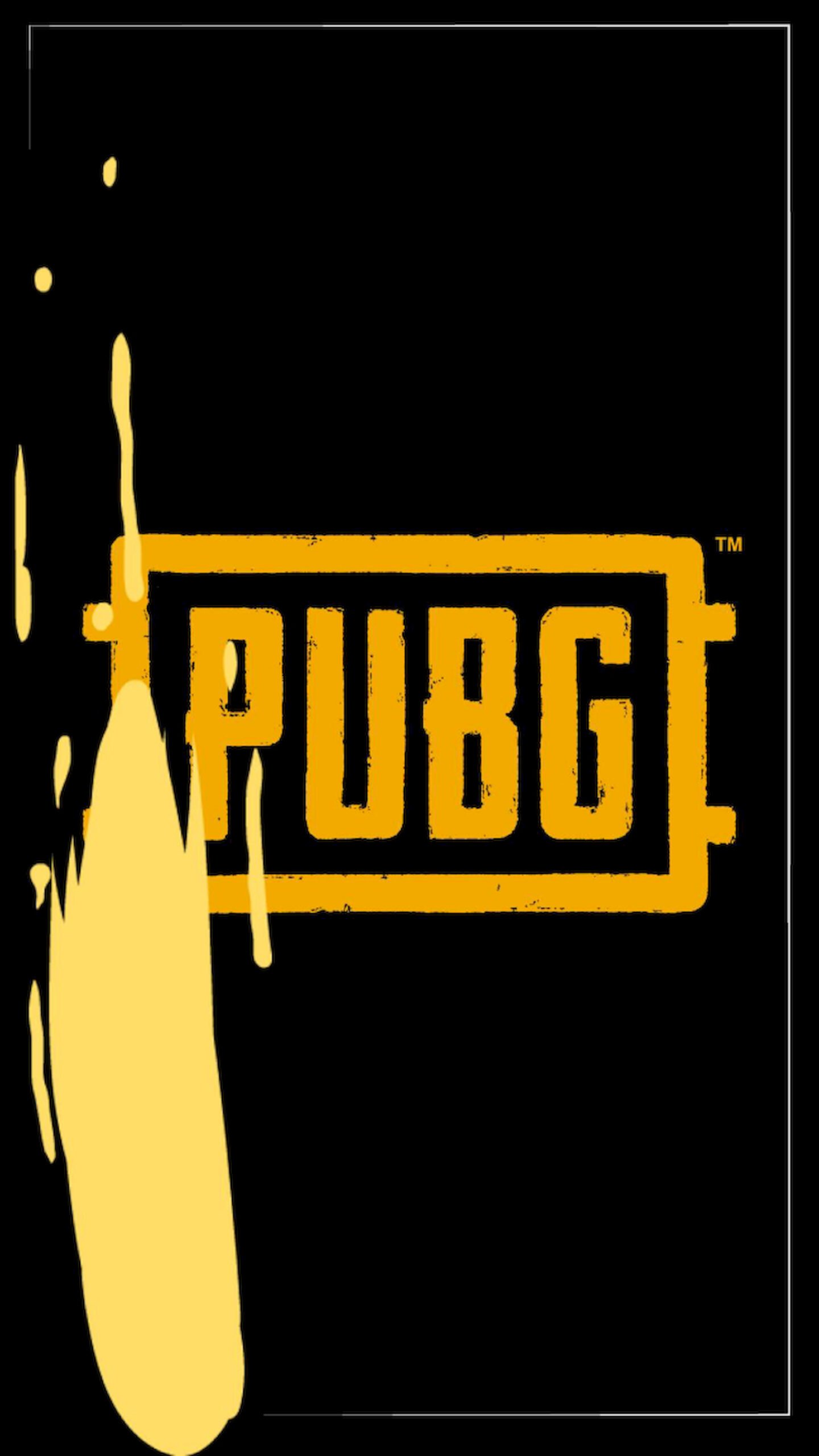 PUBG logo in yellow text centered on a black background, featuring a vertical yellow paint splash effect on the left side.
