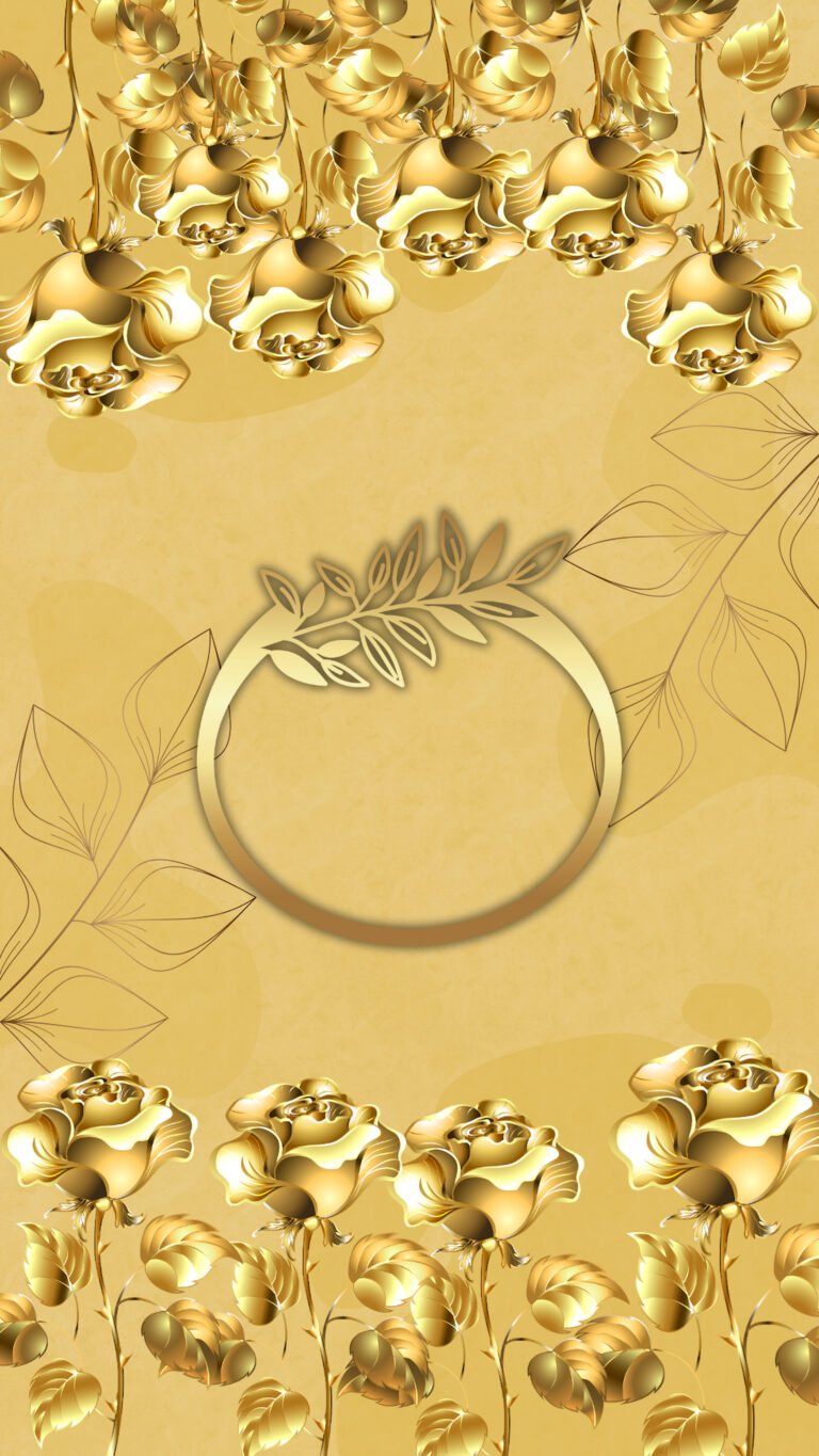 Royal gold aesthetic phone background, metallic floral art with space for clock widget - ZonWalls