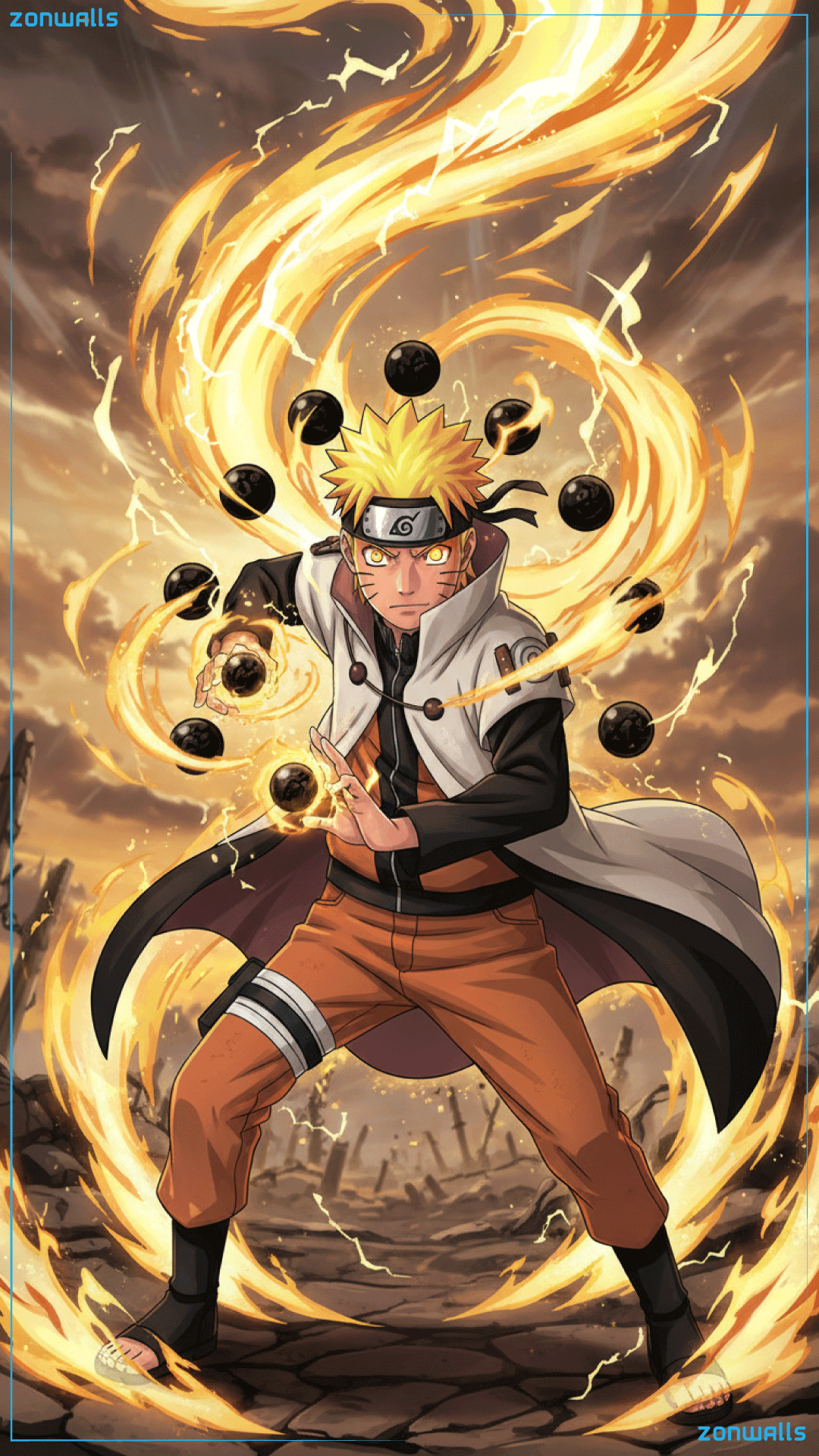 Vibrant Anime Naruto wallpaper featuring Uzumaki Naruto in Sage Mode for mobile lock screen.