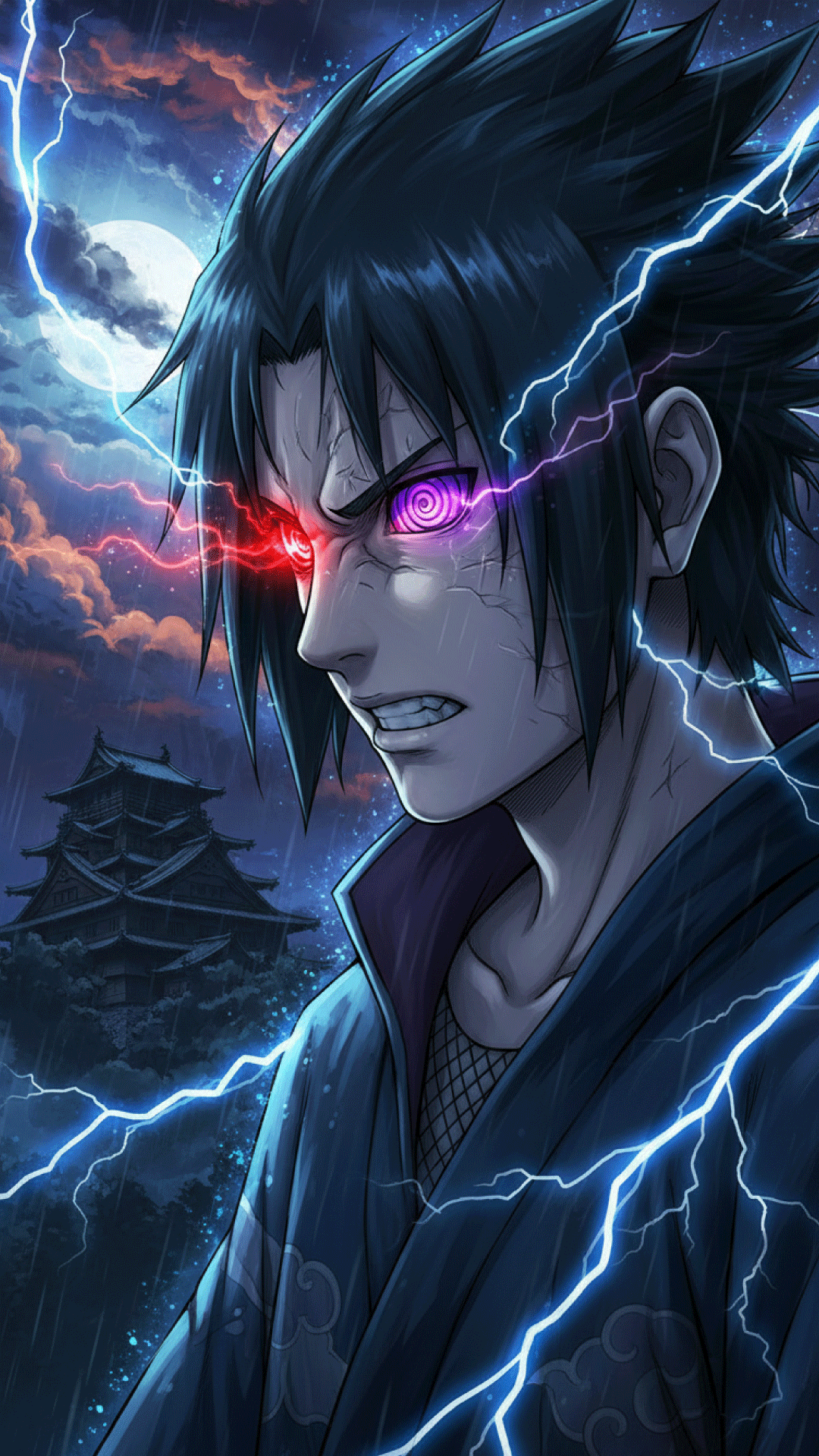 Sasuki Wallpaper in 4K resolution featuring a cinematic ninja pose with lightning effects.