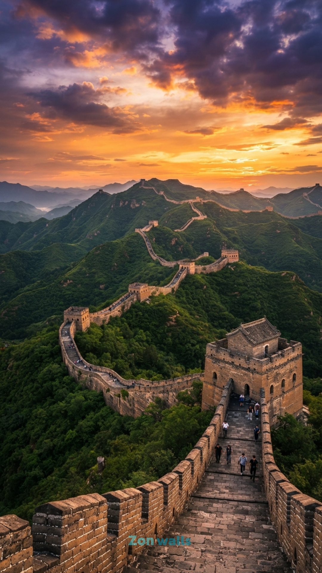 Sunset Great Wall of China 4K wallpaper showing a golden sunset over the ancient winding fortress