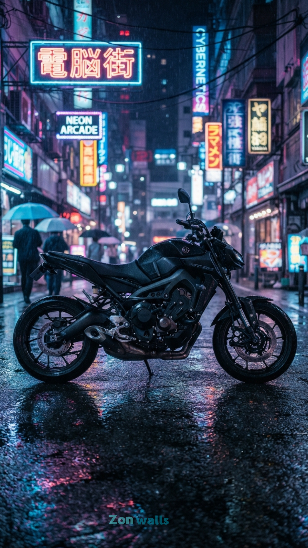yamaha mt 09 dark phone wallpaper hd featuring a sleek customized hyper naked motorcycle under city neon lights at night